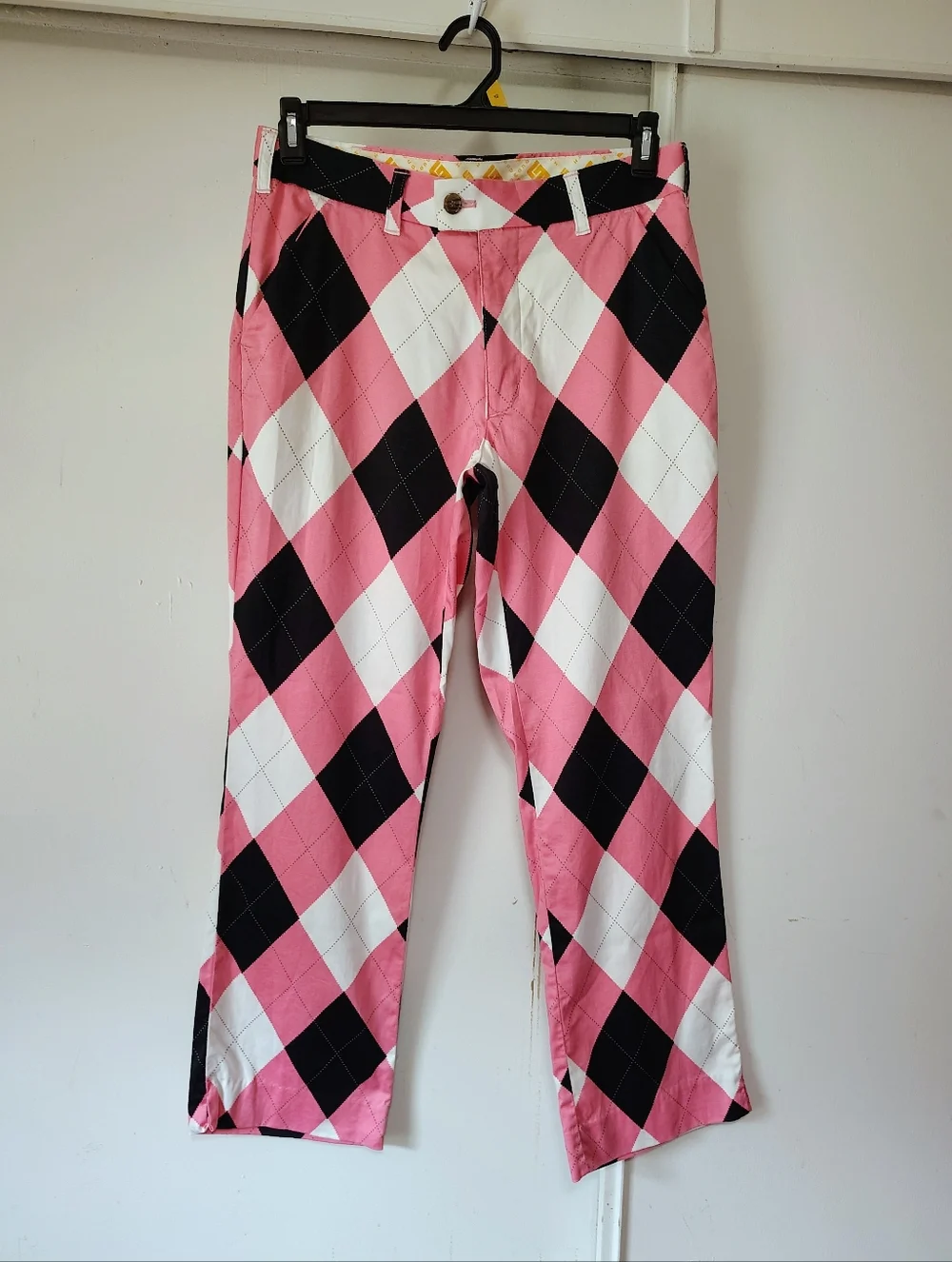 Loudmouth Golf Pants Men's Pink Black Argyle size 32/30. - Picture 10 of 14